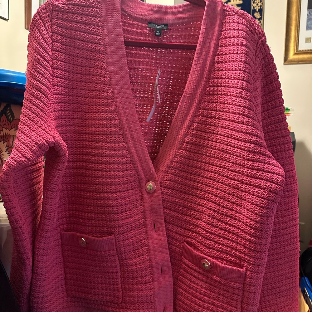 Talbots Fuchsia Textured V-neck Cardigan sweater NWT
